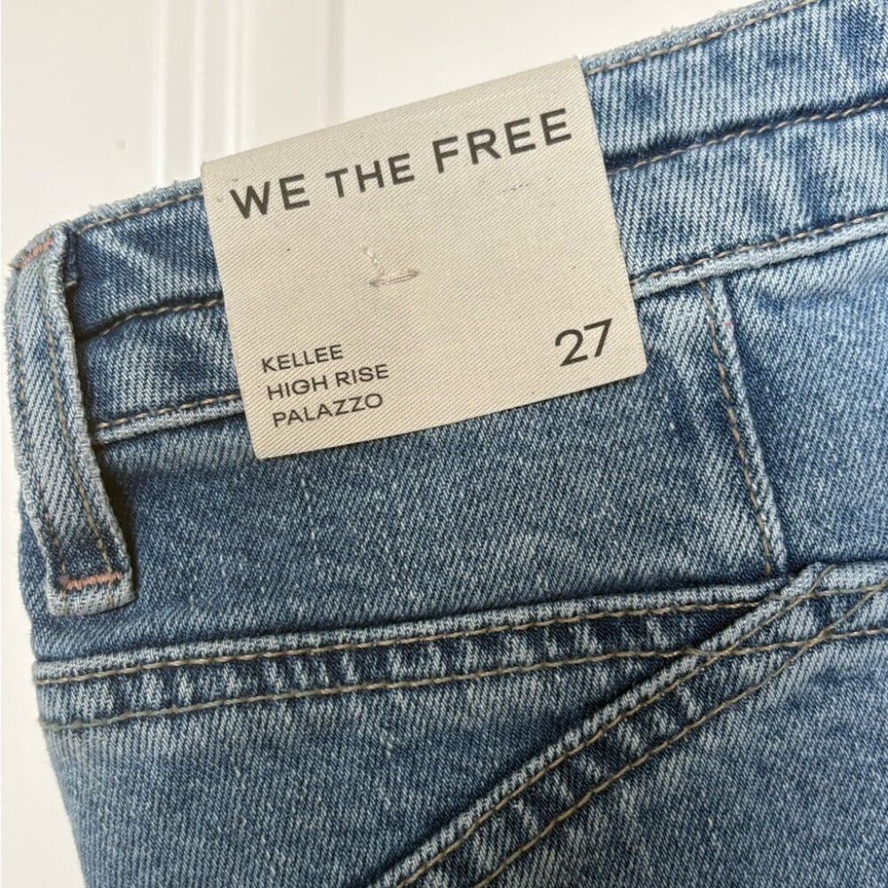 NEW NWT Free People Kellee High Rise Palazzo Jeans Plaza Blue 27 Wide Leg - Picture 9 of 9